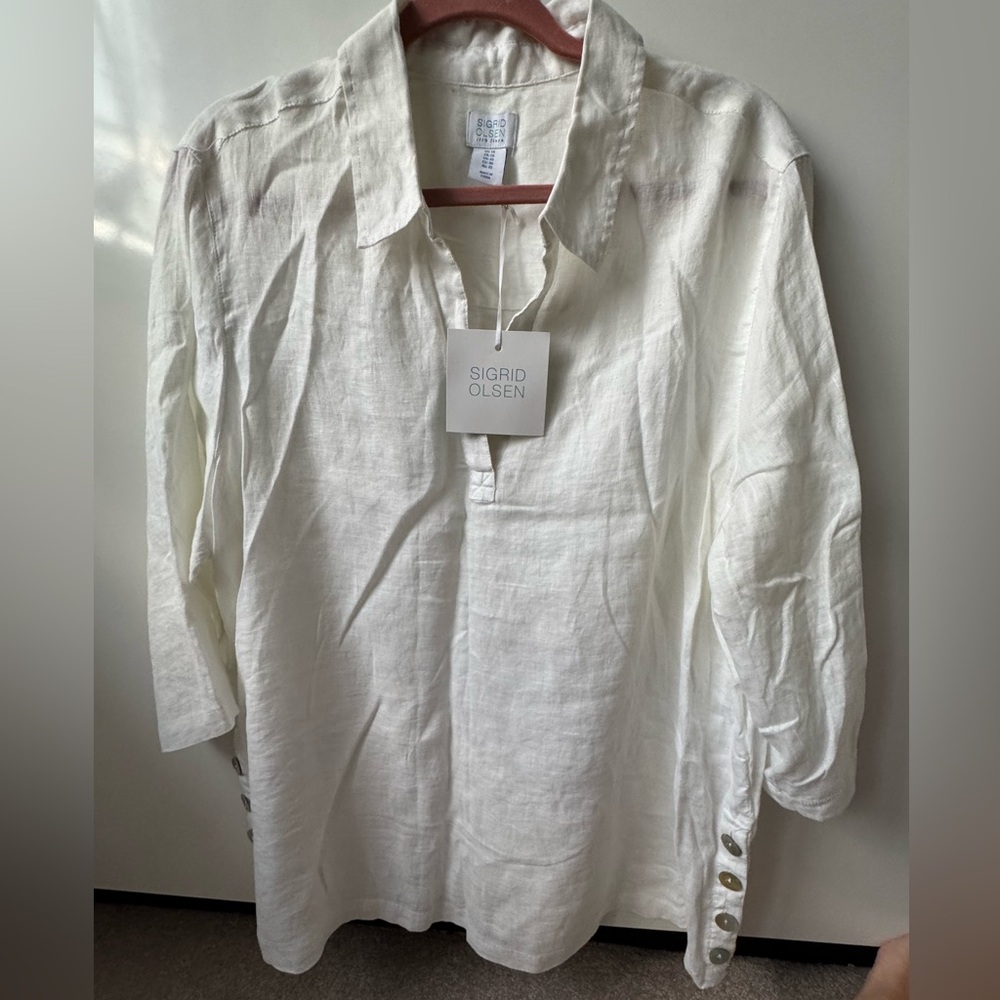 Sigrid Olsen Cream Linen Top.100%linen. Size 1X